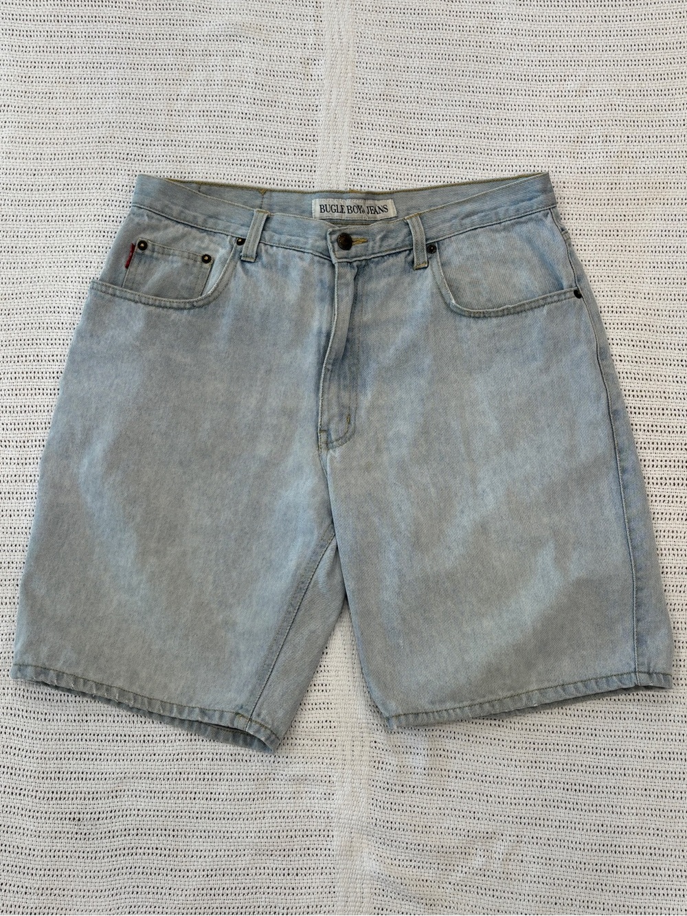 Vintage Mens Bugle Boy Light Wash Blue Denim Cotton Shorts Jorts Streetwear Sz34
